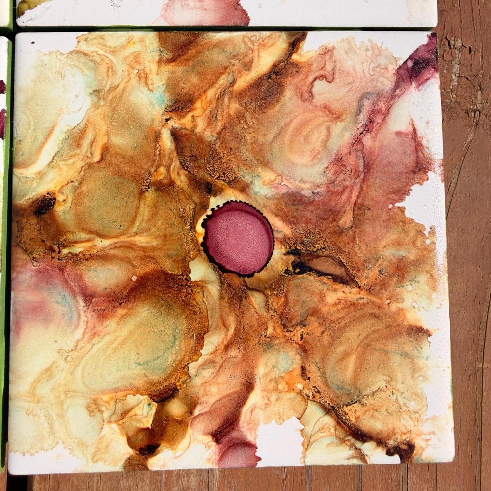 Abstract Floral Ceramic Coasters Set - Picture 4 of 8